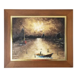 80s N Emile Caribbean Fisherman Abstract Painting For Sale