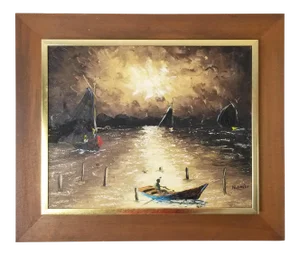 80s N Emile Caribbean Fisherman Abstract Painting
