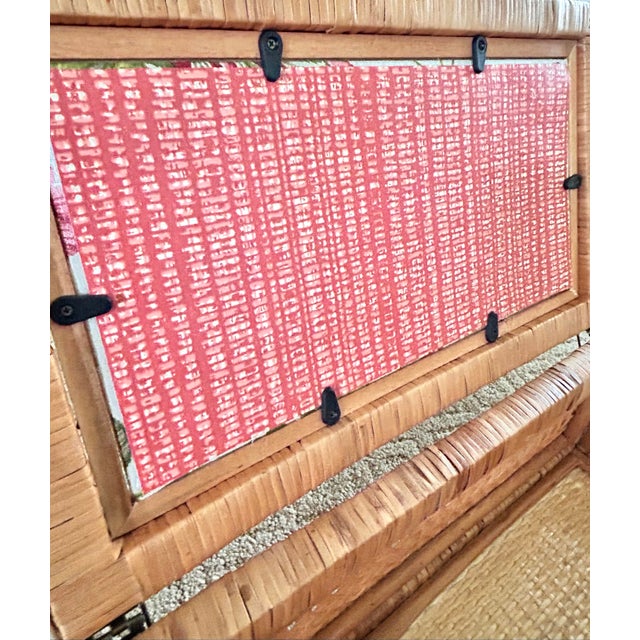 Intage Rattan Cane Glass Top Storage Box With Designer Fabric Insert For Sale - Image 11 of 13