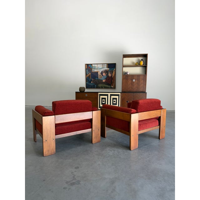 1970’s “Bastiano” model club chair designed by Afra + Tobia Scarpa for Gavina Italy. Solid Walnut frame with newly...