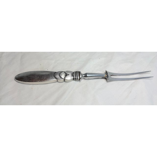 Vintage Georg Jensen "Cactus" Pattern Sterling Silver 2-Tine Roast Carving Fork For Sale - Image 11 of 12