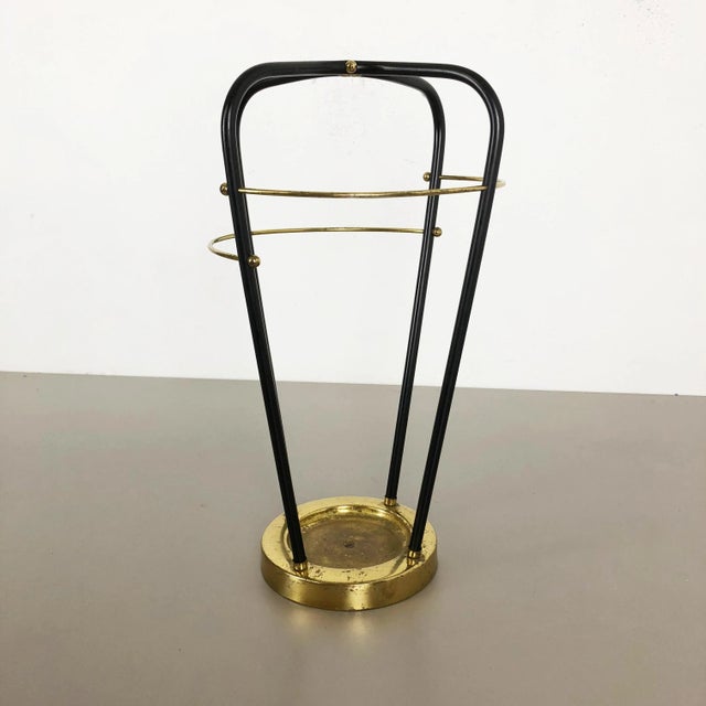 Bauhaus Mid-Century German Hollywood Regency Metal Brass Umbrella Stand, 1950s For Sale - Image 3 of 14