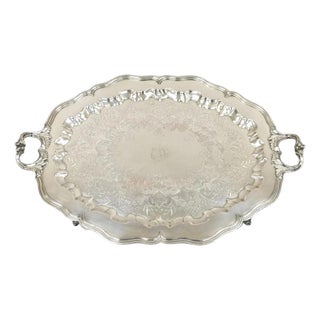 Vintage English Sheffield Victorian Silver Plated Oval Scalloped Platter Tray For Sale