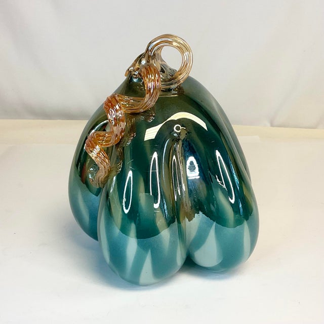 Glass 1990s Vintage Hollywood Regency Italian Venetian Blown Glass Pumpkin - Halloween & Thanksgiving For Sale - Image 7 of 10