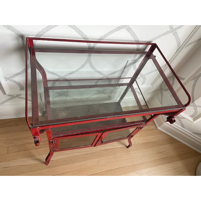 Industrial Early 20th Century Antique Metal & Glass Medical Cabinet With Industrial/Eiffel Tower Vibe For Sale - Image 3 of 7