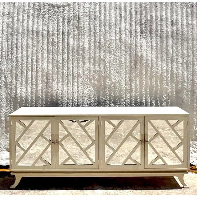 Century Furniture Vintage Coastal Chinese Chippendale Mirrored Credenza After Century For Sale - Image 4 of 7