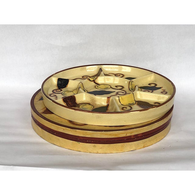 Antique Hand Painted Japanese Ceramic Serving Tray in Decorative Lacquer Box For Sale - Image 12 of 13
