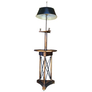 1930s Vintage French Empire Bouillotte Metal Shade Floor Lamp With Table For Sale