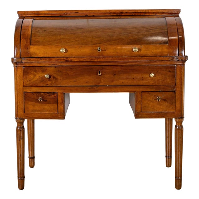 19th-Century Italian Charles X Walnut Cylinder Desk For Sale