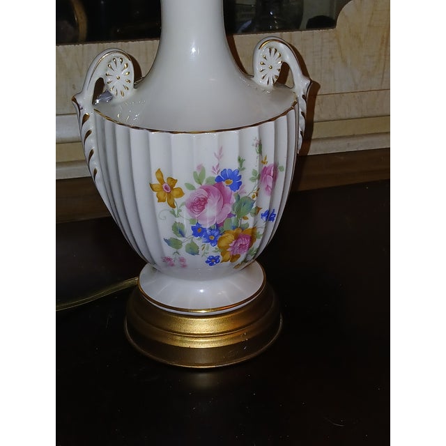French Country Vintage German Dresden Style Porcelain Urn Table Lamp For Sale - Image 3 of 7