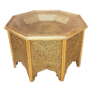 Moroccan Octagonal Metal Inlaid Coffee Table - Gold Finish For Sale