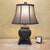 Asian Inspired Black & Brown Porcelain Medallion Table Lamp With Shade For Sale - Image 12 of 18