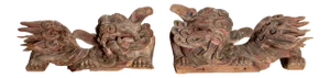 Chinese 19th Century Hand Carved and Painted Temple Guardian Lions - A Pair