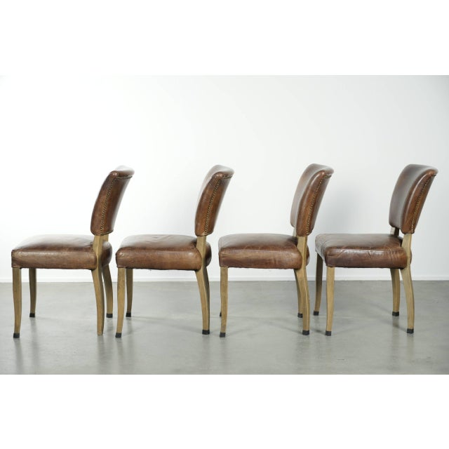 1980s Vintage Cowhide Leather and Wood Dining Chairs, Set of 4 For Sale - Image 5 of 16