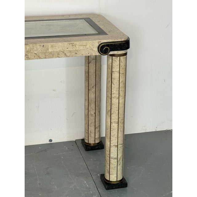 Mid-Century Modern Vintage Regency Italian Travertine and Brass Console Table by Maitland Smith, 1980s For Sale - Image 3 of 14