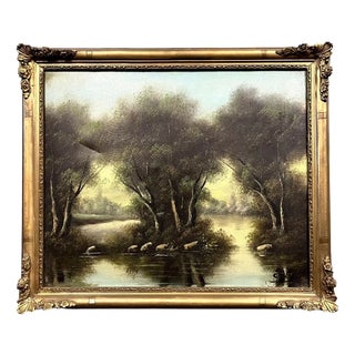 Eugène Petit, Napoleon III Barbizon School Landscape, 1800s, Oil on Canvas, Framed For Sale