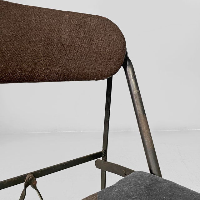 Italian Modern Folding Chair in Brown Leather and Metal, 1980s For Sale - Image 6 of 18