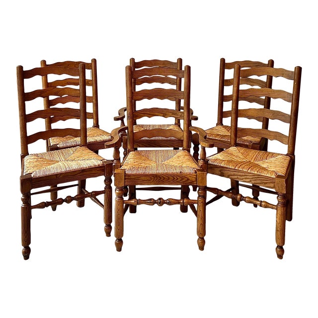 English Style Rush Seat Ladder Back Dining Chairs Set of 6 Chairish