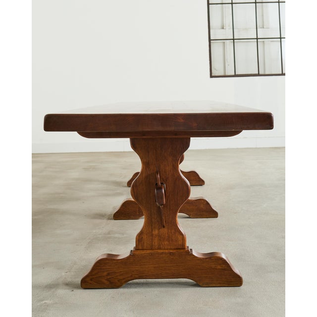 Monumental Country French Oak Farmhouse Triple Pedestal Dining Table For Sale In Sacramento - Image 6 of 18
