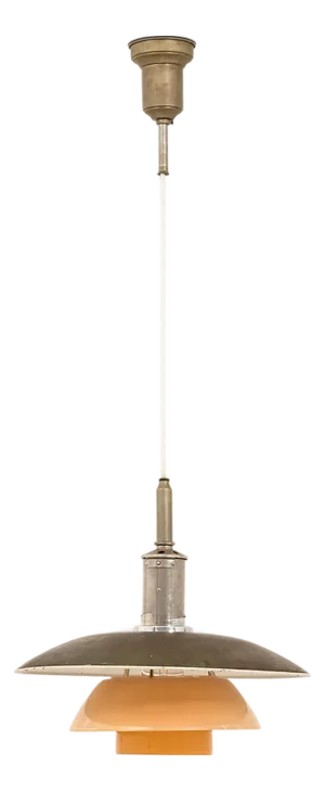 Vintage Hanging Lamp in Glass and Copper Shade by Poul Henningsen, 1920s