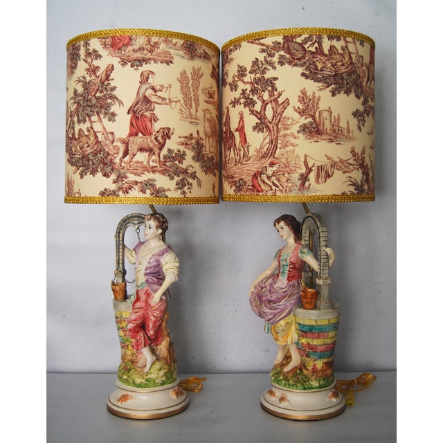Porcelain Figural Lamps W/ Custom Shades"CapodimonteStyle" a Pair