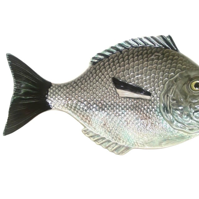 Vintage Bordallo Pinheiro Gray Fish Ceramic Serving Platter – Portugal, 16” Make a statement at your table with this...