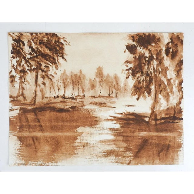 Late 20th Century Mountain Valley Landscape Watercolor Painting For Sale - Image 4 of 4