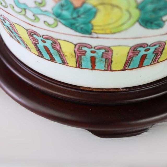 Early 20th Century Chinese Famille Rose Porcelain Vase With Wooden Base Signed 20thC For Sale - Image 5 of 8