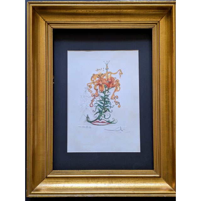 Salvador Dali, Tiger Lilies, 1972, Hand-Signed Original Etching in Colors, 1972 For Sale