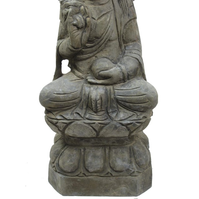 Stone Hand Carved Tall Stone Seating Buddha Status For Sale - Image 7 of 8