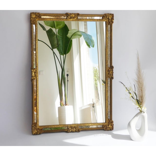 Vintage Rectangular Wall Hanging Gilt Wood Gold Ornate Mirror, 1960s For Sale - Image 11 of 11