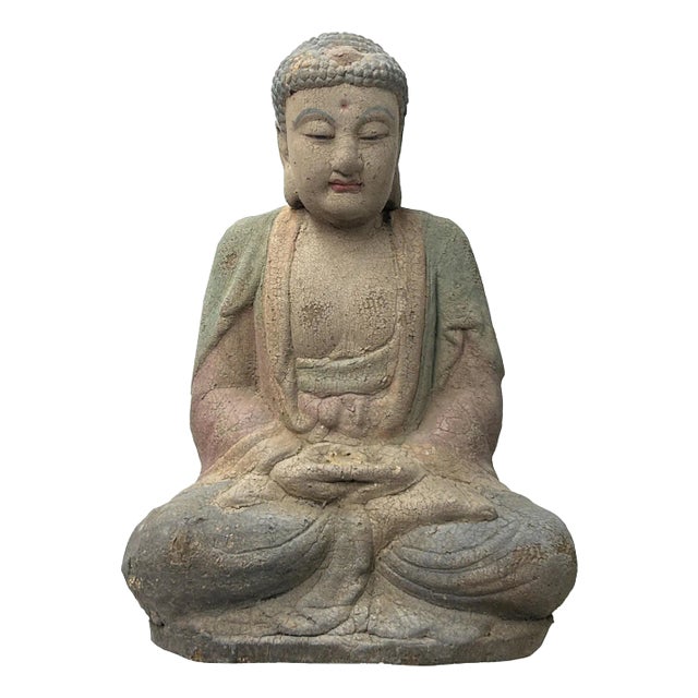 Rustic Wood Sitting Gautama Amitabha Shakyamuni Buddha Statue For Sale