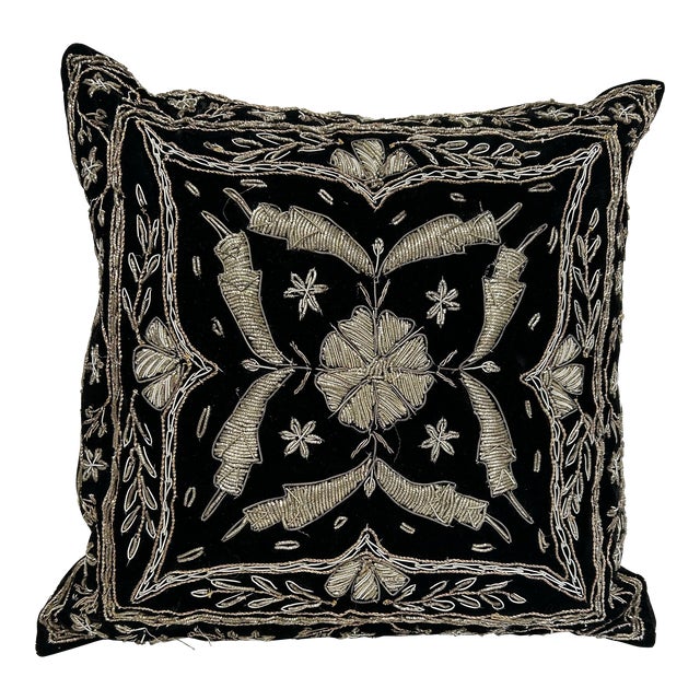 Vintage Metallic Embroidery Pillow For Sale