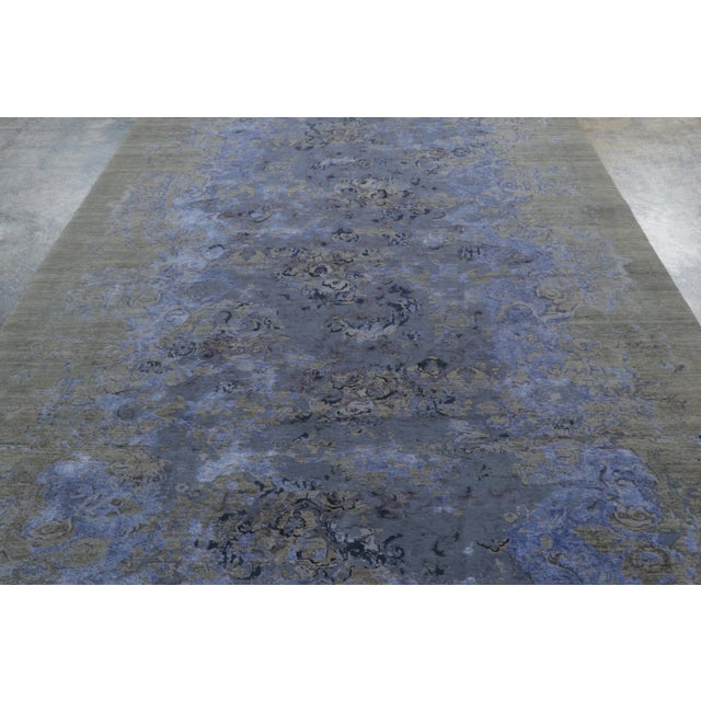 Rug & Kilim Rug & Kilim’s Distressed Modern Runner With Abstract Florals in Muted Blue & Green For Sale - Image 4 of 10