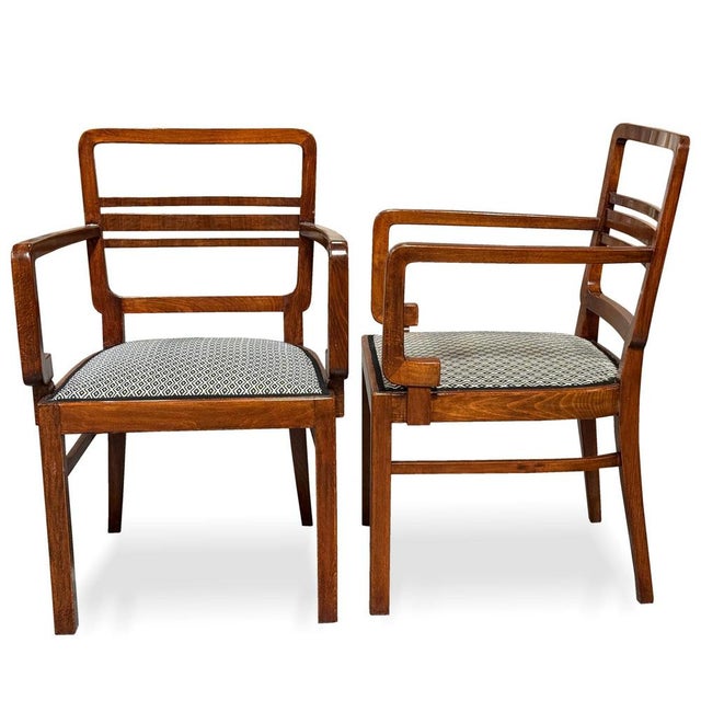 Art Deco Walnut Armchairs, Bohemia, 1930s, Set of 2 For Sale - Image 4 of 7