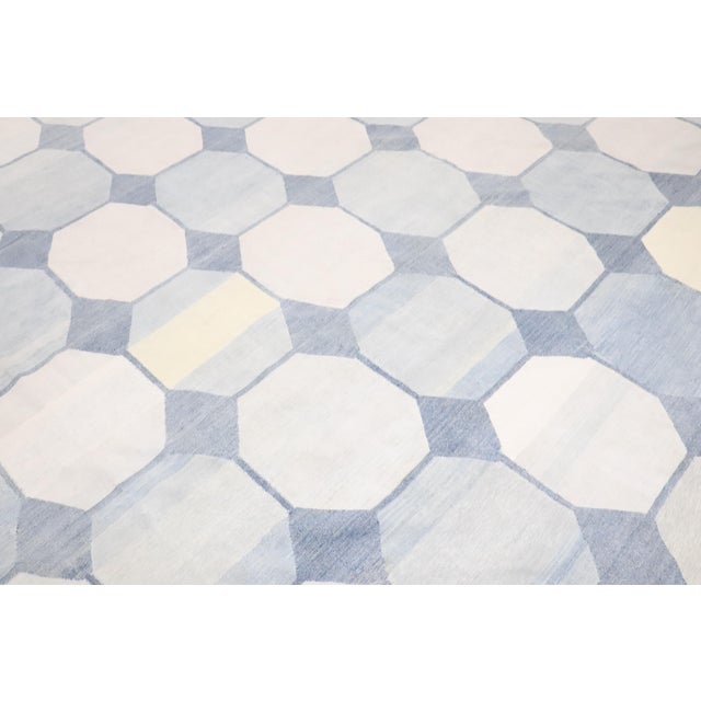 Antique Zabihi Collection Massive White Blue Indian Dhurrie Rug - 13'7" x 18'2" For Sale - Image 4 of 12