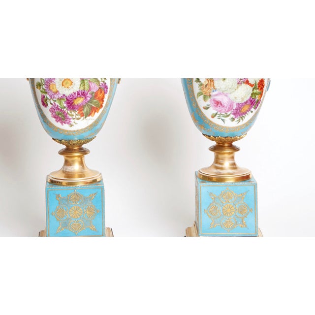 Mid 19th Century Antique Gilt Bronze Mounted Blue-Ground Jacob Petit Handled Urn, Ca. 1834 For Sale - Image 5 of 12