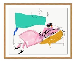 Laying in Marc Jacobs by Annie Naranian in Gold Frame, Medium Art Print
