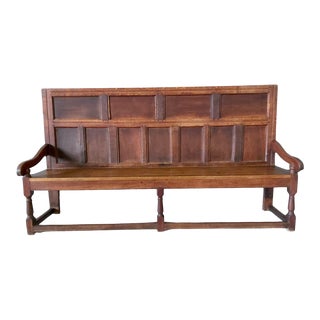 Antique Jacobean Style Hand-Carved Oak Bench 18c For Sale