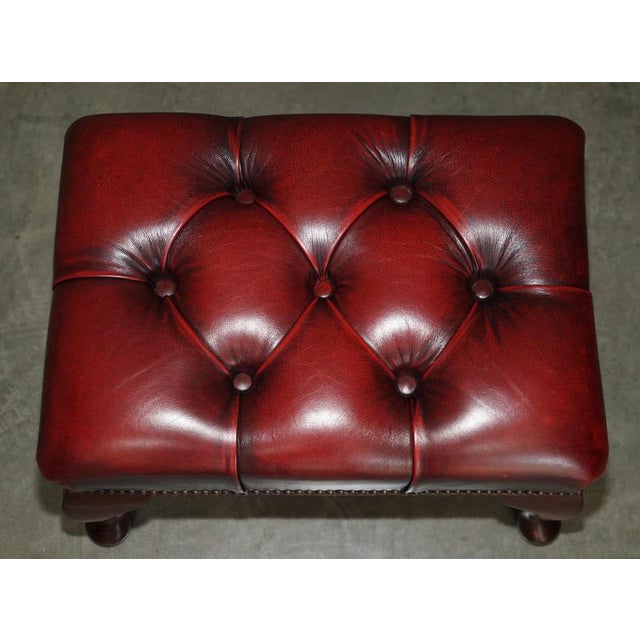 Antique Deep Buttoned Oxblood Leather and Hardwood Ottoman For Sale - Image 4 of 11