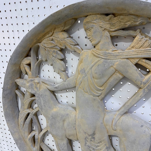 Sculpture Materials Early 20th Century Art Deco Architectural Diana the Huntress Plaster Medallion / Plaque For Sale - Image 7 of 11