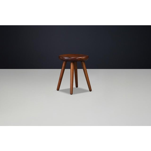 Rustic Mid-Century Modern French Beech Stool, 1960s For Sale - Image 3 of 12