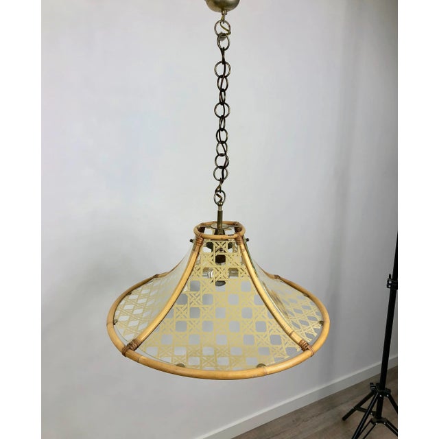 Bamboo, Metal, Glass & Rattan Pendant Light, Italy, 1960s For Sale - Image 4 of 8