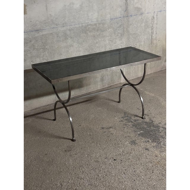 Maria Pergay Modernist Brushed Steel and Smoked Glass Console by Maria Pergay, 1970 For Sale - Image 4 of 7