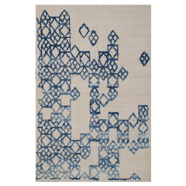 8x10 Ariana Modern Kilim | White & Blue Geometric Handmade Rug For Sale In Los Angeles - Image 6 of 6