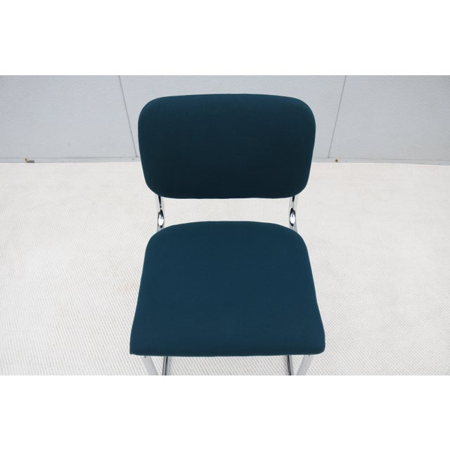 Bauhaus Marcel Breuer Cesca Upholstered Side Chair in Blue Fabric by Gordon For Sale - Image 16 of 18