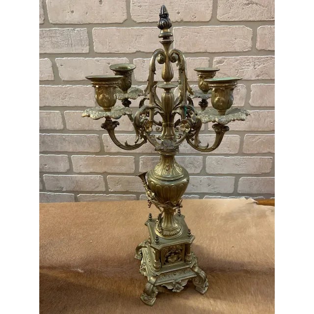 Antique Art Nouveau Mantle Clock and Candelabras - Garniture Set For Sale - Image 10 of 12