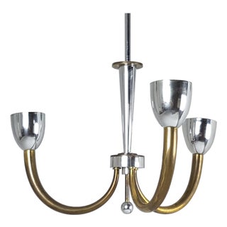 Vintage Italian Brass and Chrome Plated Metal Pendant Lamp, 1940s For Sale