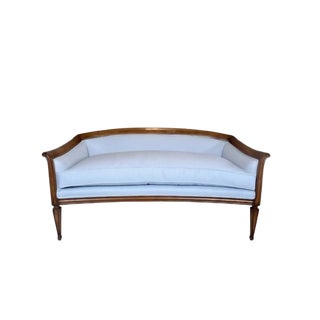 French Directoire Style Sofa, Hand Carved Cherry, Light Blue For Sale