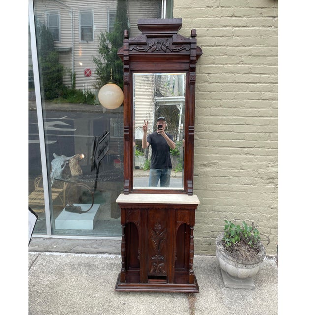 Brown Late 1800s Pier Mirror With Marble Shelf. For Sale - Image 8 of 11